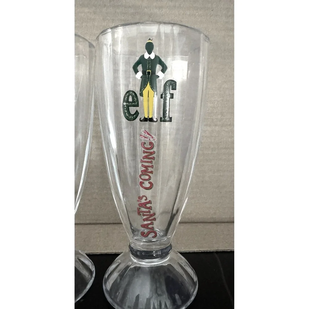 Elf Movie Buddy the Elf Footed Soda Glasses Set of 2 Christmas Holiday Clear